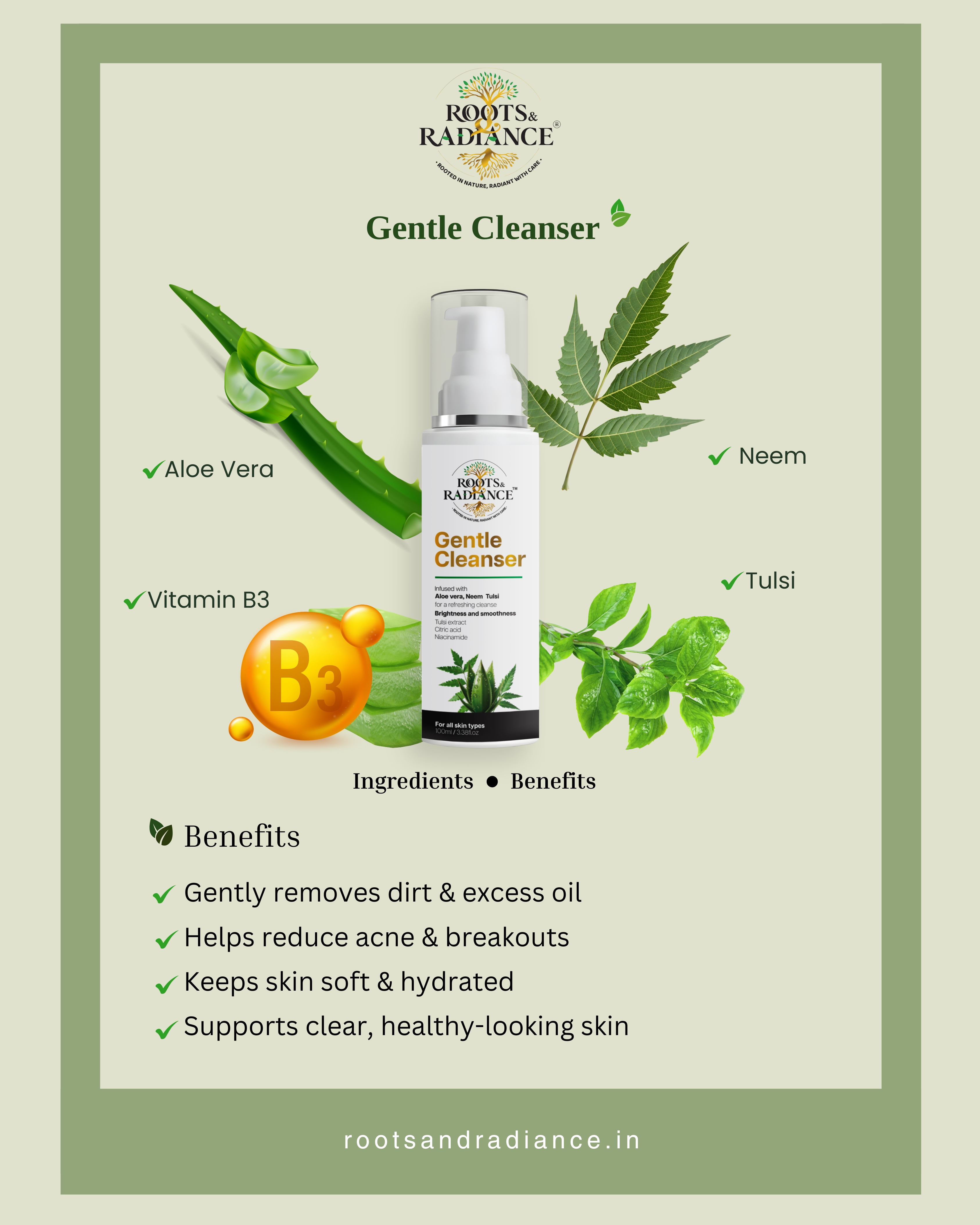 Gentle Cleanser Face Wash with Niacinamide, Aloe Vera, Neem & Tulsi product image